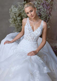 Mermaid Lace Corset V Neck Tiered Organza Wedding Dress