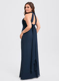 Plus Size Trumpet/Mermaid Halter Off the Shoulder One Shoulder V-Neck Floor-Length Chiffon Bridesmaid Dress With Ruffle