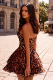 Strapless Sweetheart Leopard Print Corset Homecoming Dress with Tiered Ruffle