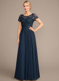 A-line Scoop Illusion Floor-Length Lace Chiffon Mother of the Bride Dress With Sequins