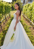 Strapless Satin Bow Neckline A-Line Wedding Gown