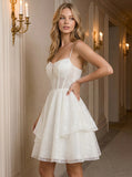 Spaghetti Strap Sweetheart Sheer Boned Corset Sequin Tulle Fit and Flare Mini Dress