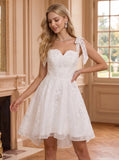 Sweetheart Bow Tie Straps Sequin Floral Embroidered Tulle A-Line Mini Dress
