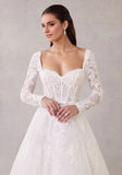 Romantic Strapless Sweetheart Neckline Lace Ball Gown with Scalloped Hem and Long Sleeves