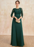 A-line Illusion Floor-Length Chiffon Lace Mother of the Bride Dress With equins Beading