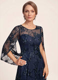 Illusion Scoop Neck Split Cape Sleeve Allover Sequin Floral Lace A-Line Mother of the Bride Dress
