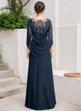 A-line Scoop Illusion Floor-Length Lace Chiffon Mother of the Bride Dress With Sequins Pleated