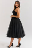 Tulle A-Line Ruched Bodice Midi Prom Dress