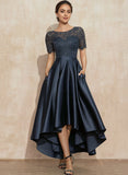 A-line Scoop Illusion Asymmetrical Satin Lace Mother of the Bride Dress