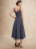 A-line V-Neck Tea-Length Chiffon Mother of the Bride Dress