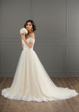 Ball-Gown/Princess Off the Shoulder Court Train Tulle Lace Wedding Dress With Ruffle