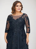 Plus Size A-line Scoop Illusion Floor-Length Tulle Lace Mother of the Bride Dress With Sequins