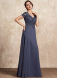 A-line V-Neck Floor-Length Chiffon Lace Mother of the Bride Dress With Sequins Beading