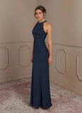 Mermaid Halter Lace Stretch Crepe Sweep train Mother of the Bride Dress