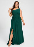 Plus Size A-line Asymmetrical One Shoulder Floor-Length Chiffon Bridesmaid Dress With Ruffle