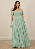 Pleated Off Shoulder Chiffon A-Line Bridesmaid Dress