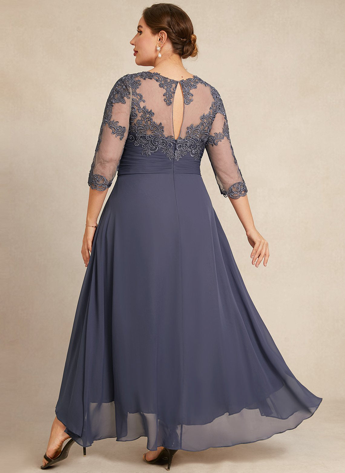 A-line Scoop Illusion Asymmetrical Lace Chiffon Mother of the Bride Dr RoseProm A-line Scoop Illusion Asymmetrical Lace Chiffon Mother of the Bride Dr RoseProm