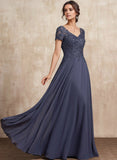 A-line V-Neck Floor-Length Chiffon Lace Mother of the Bride Dress With Sequins Beading