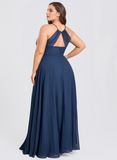 Plus Size A-line Cowl Floor-Length Chiffon Bridesmaid Dress With Ruffle