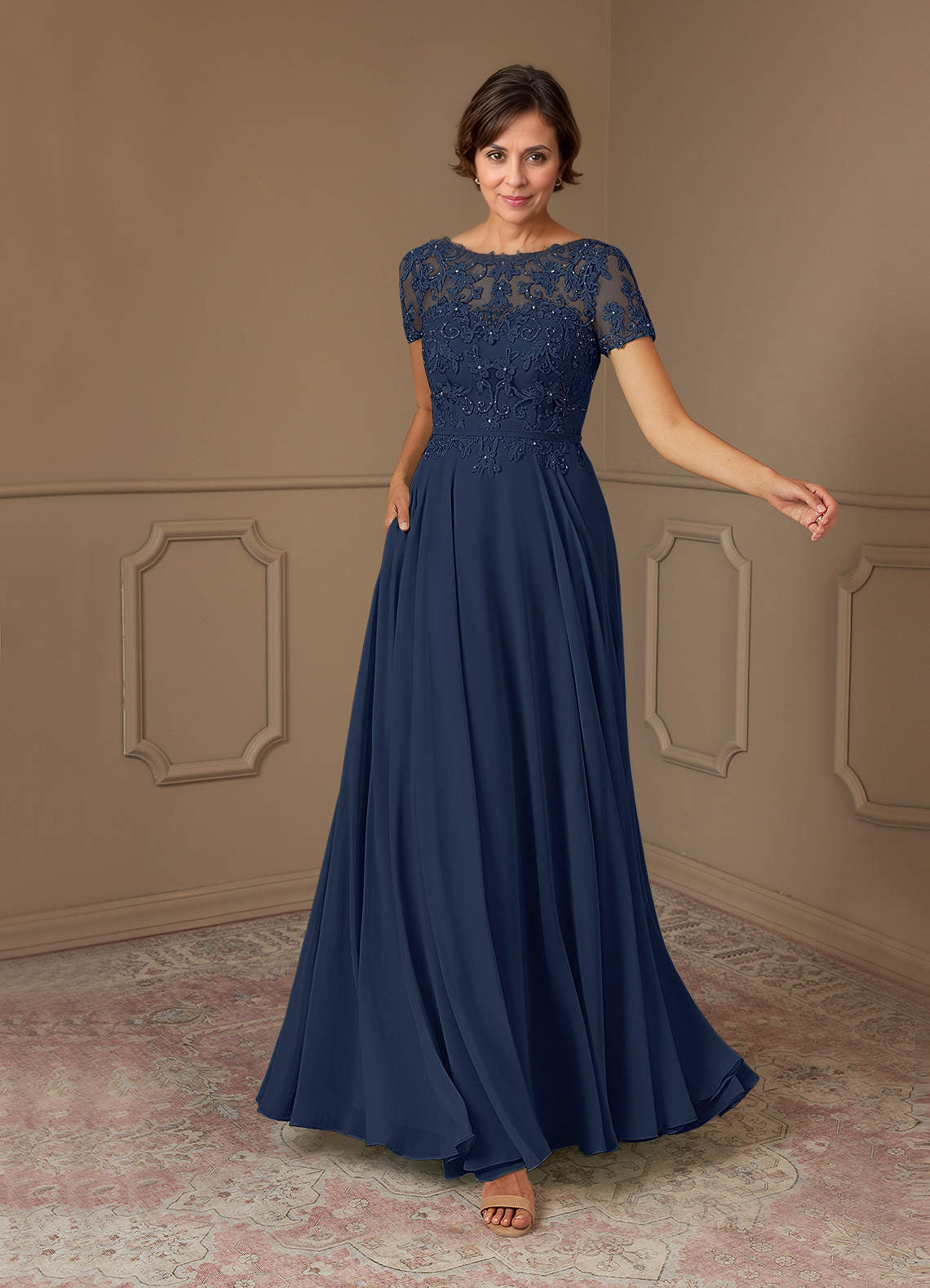 A-Line Boatneck Sequins Chiffon Dress RoseProm A-Line Boatneck Sequins Chiffon Dress RoseProm
