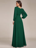 Women's Crewneck Long Lantern Sleeves Floor Length A-Line Pleated Chiffon Formal Dress