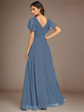 V-Neck Chiffon Ruffle Bridesmaid Dress