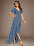 V-Neck Chiffon Ruffle Bridesmaid Dress