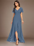 V-Neck Chiffon Ruffle Bridesmaid Dress