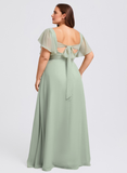 Plus Size A-line V-Neck Floor-Length Chiffon Bridesmaid Dress With Ruffle