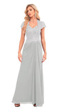 V-Neck A-Line Short Sleeves Chiffon Wedding Guset Dress