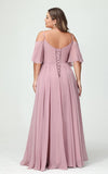 A-Line/Princess Spaghetti Straps Half Sleeves Chiffon Plus Size Bridesmaid Dresses with Pockets