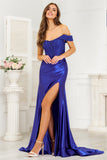 Off Shoulder Satin Mermaid Prom Gown