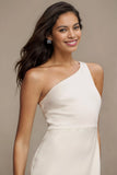 One-Shoulder Satin Side-Slit Prom Gown