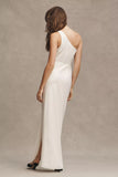 One-Shoulder Satin Side-Slit Prom Gown