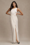 One-Shoulder Satin Side-Slit Prom Gown