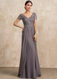 A-line V-Neck Floor-Length Chiffon Lace Mother of the Bride Dress