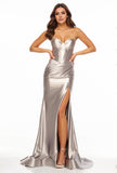 Strapless Mermaid Satin Prom Gown