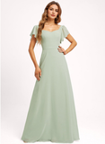 A-line V-Neck Floor-Length Chiffon Bridesmaid Dress With Ruffle