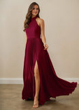 Pleated Halter Stretch Satin A-line Bridesmaid Dress