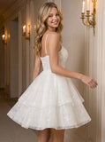 Spaghetti Strap Sweetheart Sheer Boned Corset Sequin Tulle Fit and Flare Mini Dress
