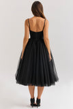 Tulle A-Line Ruched Bodice Midi Prom Dress