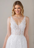V Neck A-Line Tulle Wedding Dress