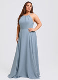 A-line Halter Floor-Length Chiffon Bridesmaid Dress