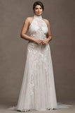 Halter Fit & Flare Beaded Lace Wedding Gown