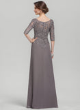 A-line Scoop Illusion Floor-Length Lace Chiffon Mother of the Bride Dress With Cascading Ruffles