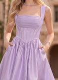 Square Neck Horizontal Ruched Corset Fit and Flare Satin Mini Dress