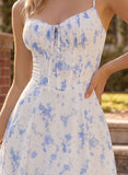 Spaghetti Strap Sweetheart Corset Floral Chiffon A-Line Mini Dress