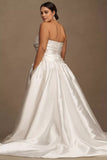 Strapless Drop-Waist Draped Ball-Skirt Wedding Gown