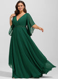 A-line V-Neck Floor-Length Chiffon Mother of the Bride Dress With Sequins Appliques Lace Beading