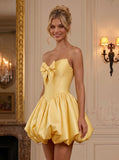 Strapless Sweetheart Bow Boned Corset Satin Bubble Homecoming Dress